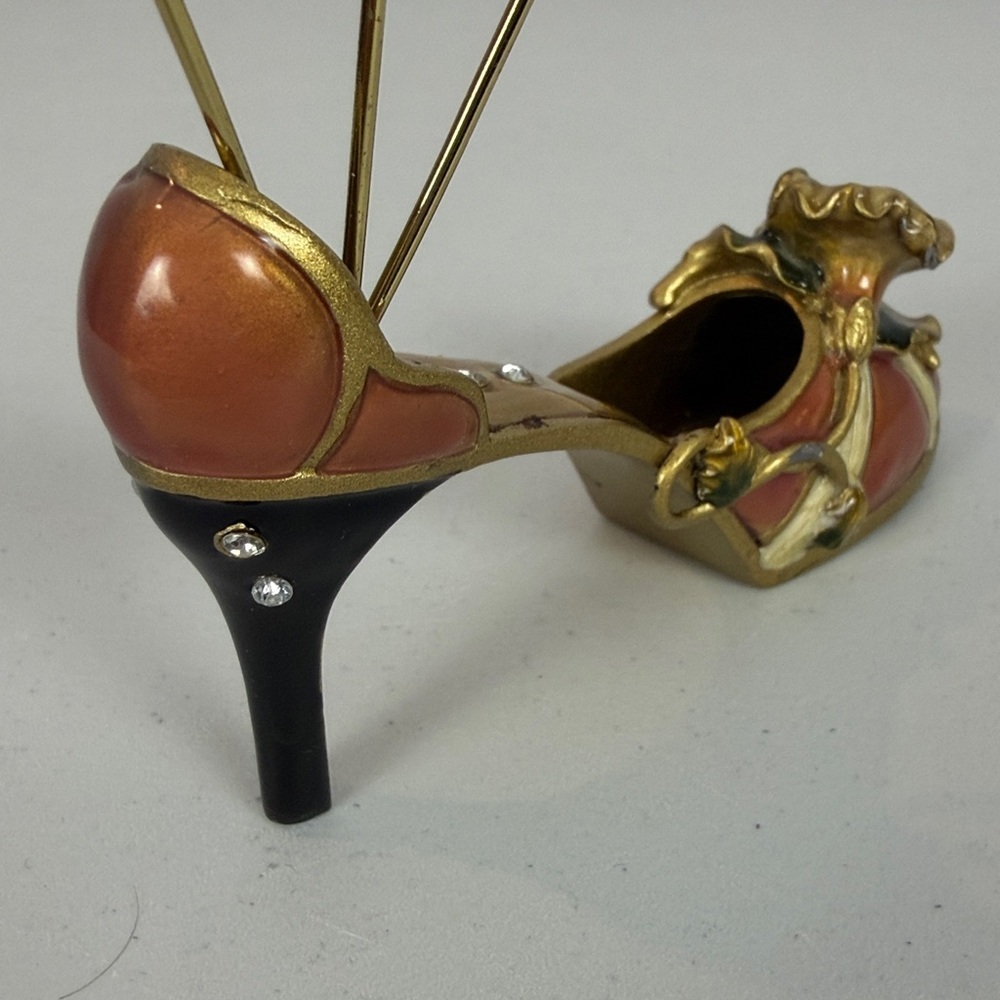 Decorative High Heel Shoe Photo Holder Memo Clip Stand Gold Orange Rhinestone - Picture 9 of 12